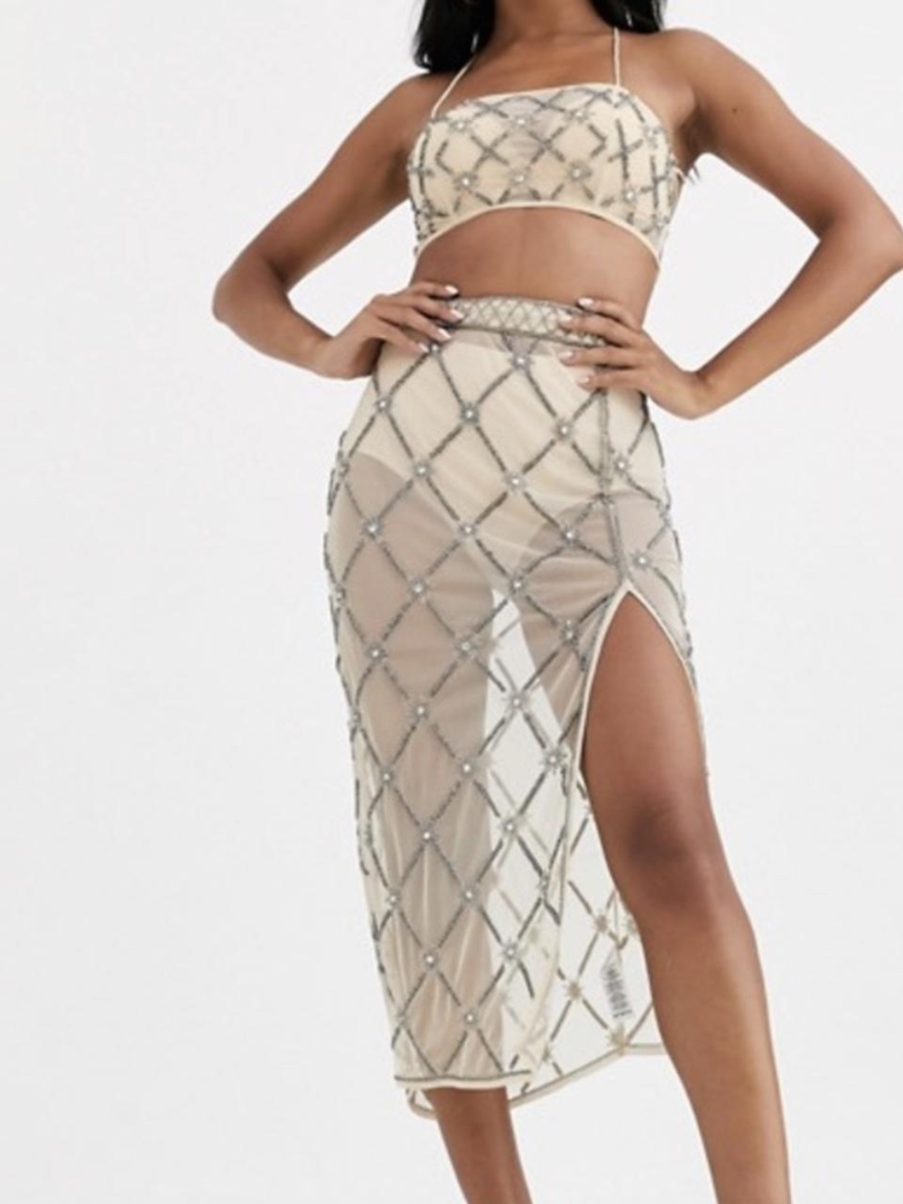 ASOS Design Sheer Embellished Midi Skirt US 8
